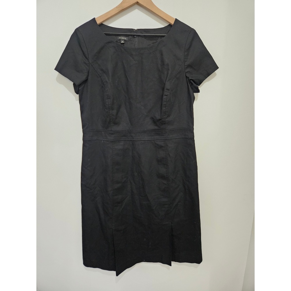 Talbots Womens Black Cotton Blend Short Sleeve Sheath Dress Size 12 Professional